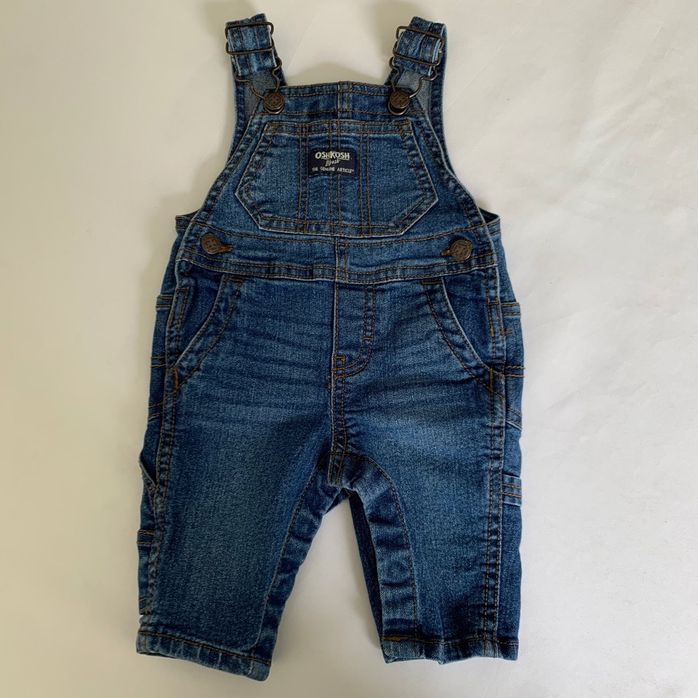 OshKosh Bgosh Denim Overalls Baby 3M Blue Vestbak Snaps Carpenter Heritage Play